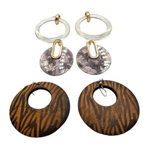 Earrings Hoop Round Statement Lot Three Pairs Various Materials Colors SKU 3062